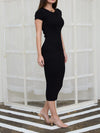 The Workshop Studio Ribbed Knit Short Sleeve Midi Dress in Black