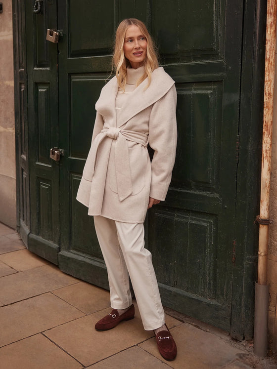 Varley Edgemere Wrap Jacket in Pumice Stone Marl tan