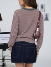 The Workshop Studio Stripe Contrast Trim Button Down Knit Cardigan in Burgundy 