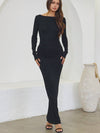 No Vacancy Open Back Long Sleeve Maxi Dress in Black