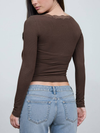 Lace Trim Button Detail Long Sleeve Knit Top
