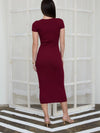 The Workshop Studio Ribbed Knit Short Sleeve Midi Dress in Burgundy