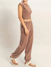 Double Zero Rolled Sleeve Wrap-Front Crop Top And Jogger Set chocolate free people