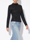 Beulah Style Rhinestone Embellished Mock Neck Long Sleeve Top in Black