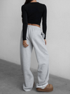 Lani Cloud Fleece Wide Leg Sweatpants Stretch Waist & Pocket in Heather Grey