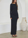 No Vacancy Open Back Long Sleeve Maxi Dress in Black