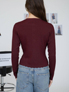 Scalloped Button Detail Long Sleeve Knit Cardigan