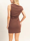 HYFVE Off Shoulder Ruched Mini Dress in chocolate