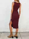 Keep It Simple Square Neck Bodycon Midi Dress in Rust