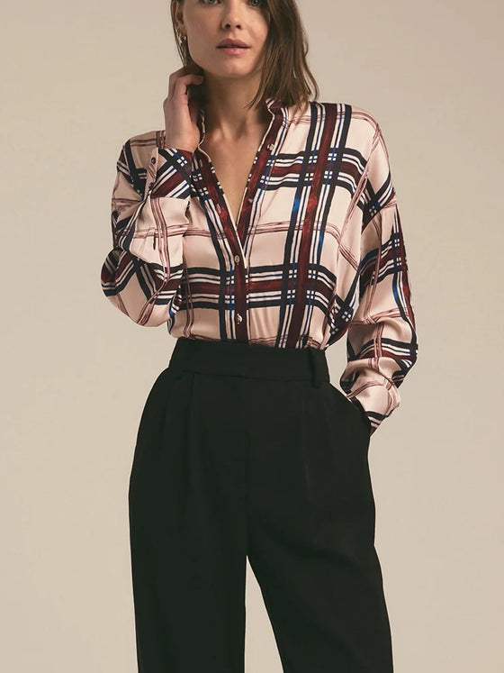 Favorite Daughter Smooth Ex-Boyfriend Shirt in Sangria Blush Plaid oversized