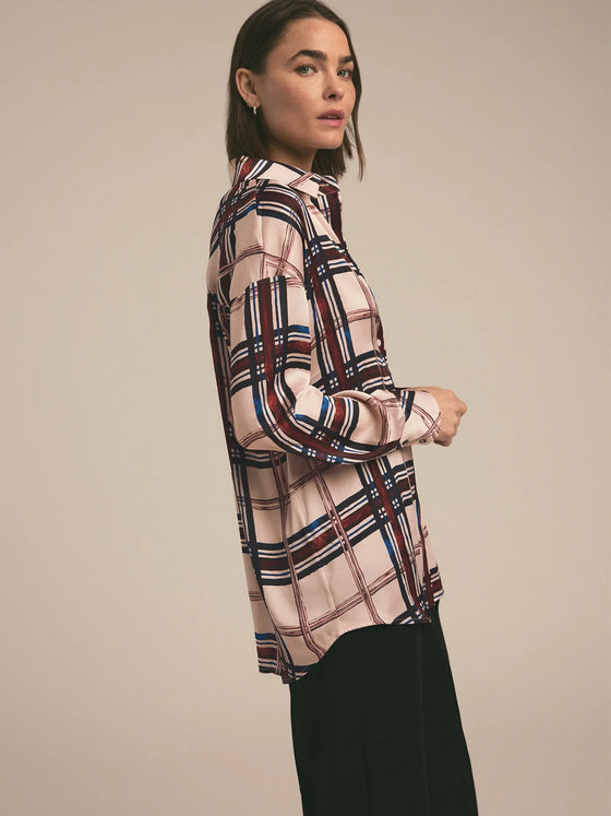 Favorite Daughter Smooth Ex-Boyfriend Shirt in Sangria Blush Plaid silk