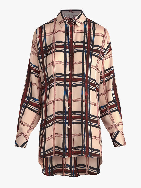 Favorite Daughter Smooth Ex-Boyfriend Shirt in Sangria Blush Plaid light pink