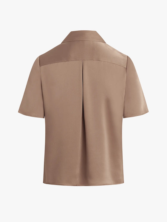 Favorite Daughter Take Me Seriously Short Sleeve Top in Macchiato tan silk