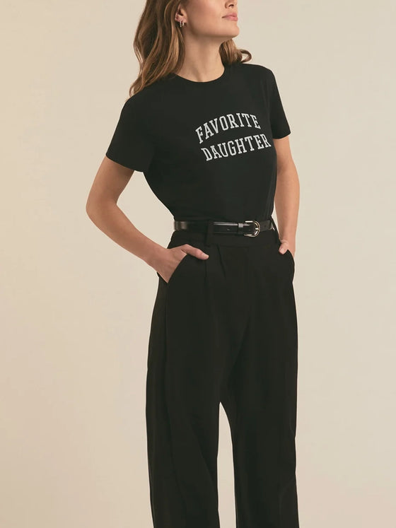 Favorite Daughter The Cropped Collegiate Tee in Black w/White