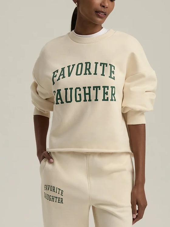 Favorite Daughter The Cropped Collegiate Sweatshirt in gardenia emerald