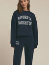 Favorite Daughter The Cropped Collegiate Sweatshirt in navy white