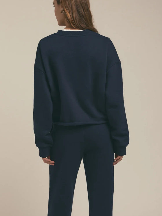 Favorite Daughter The Cropped Collegiate Sweatshirt in navy white