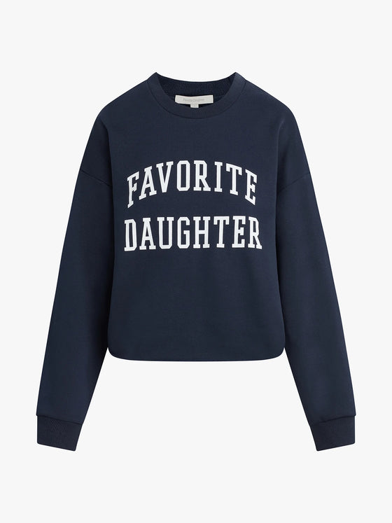 Favorite Daughter The Cropped Collegiate Sweatshirt in navy white blue