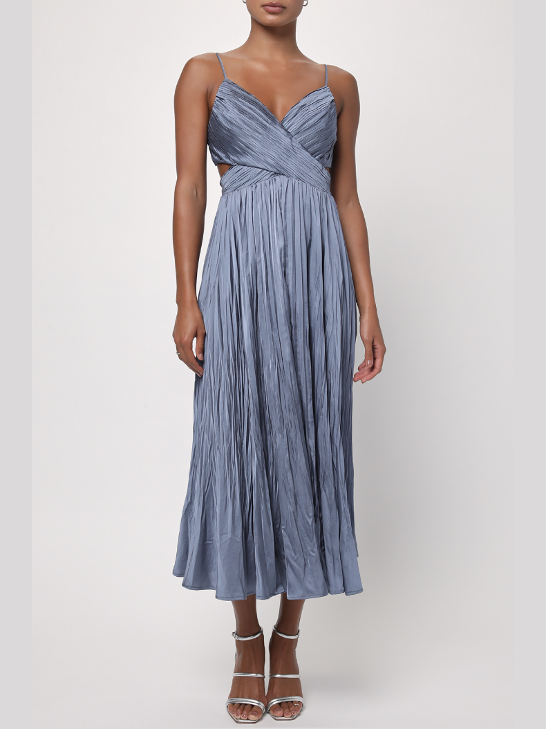  Lulus Margot Gathered Midi Dress in Slate Blue