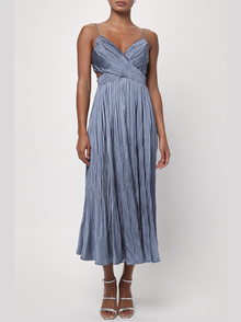  Lulus Margot Gathered Midi Dress in Slate Blue