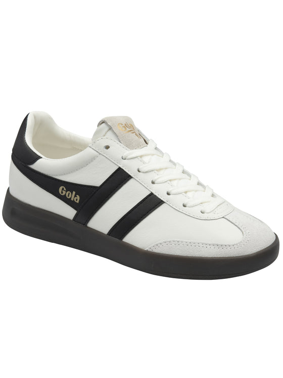 Gola Women's Cyclone Leather Sneaker in White/Black/Dark Gum