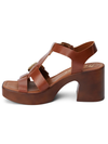 Harrison Cognac Leather Heeled Platform Sandal Heel Buckle Detail Matisse Women's Summer Heels