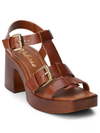 Harrison Cognac Leather Heeled Platform Sandal Heel Buckle Detail Matisse Women's Summer Heels