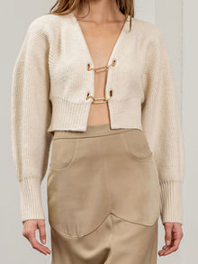  Moon River Puff Sleeve Cropped Cardigan w/ Gold Hardware