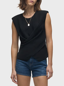  Hudson Jeans Shoulder Padded Wrap Sleeveless Tee in Black