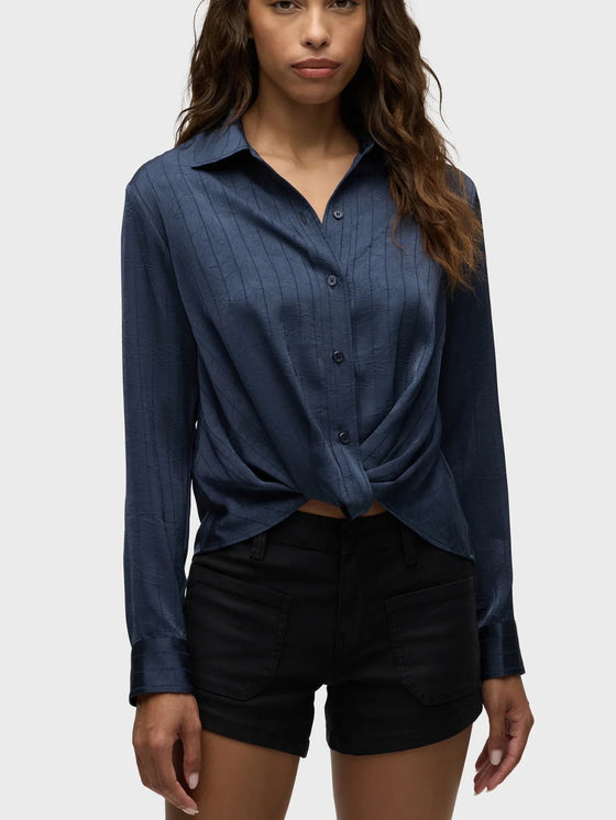 Hudson Long Sleeve Knotted Button Down Shirt in Navy