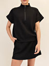 Rae Mode Modal Scuba Quarter Zip Short Sleeve Top in Black