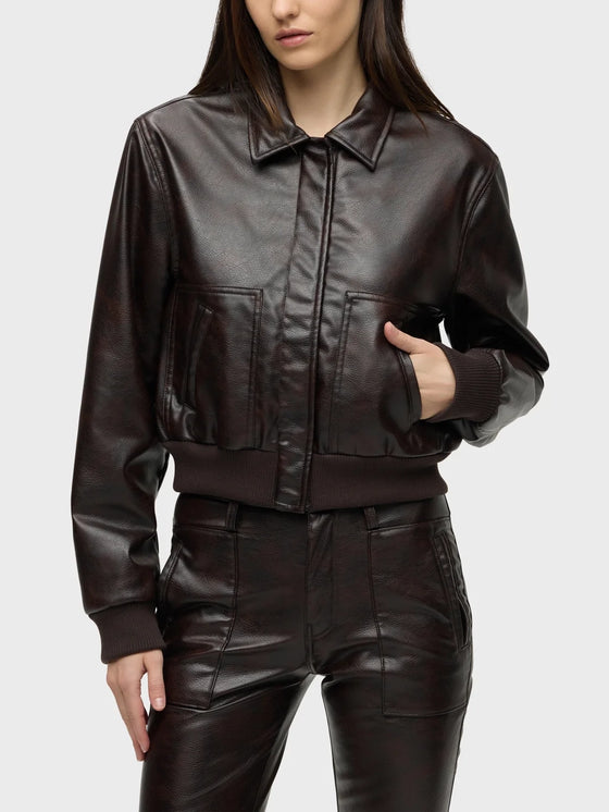 Hudson Bomber Jacket in Marbled Vegan Leather