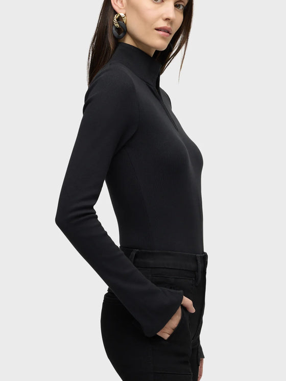 Hudson Long Sleeve Hook & Eye Bodysuit in Black