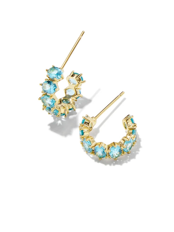 Cailin Crystal Huggie Earring in Gold Aqua Crystal