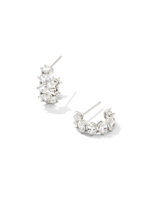  Cailin Crystal Huggie Earring in Rhodium Metal White CZ