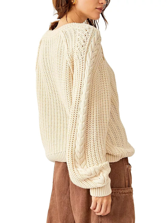 Free People Frankie Cable Sweater in Ivory