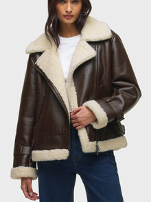  Hudson Vegan Leather Sherpa Jacket in Black Coffee