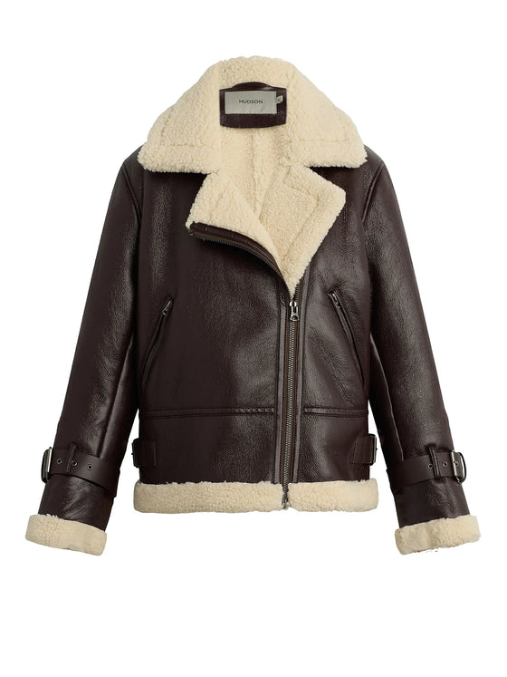Hudson Vegan Leather Sherpa Jacket in Black Coffee