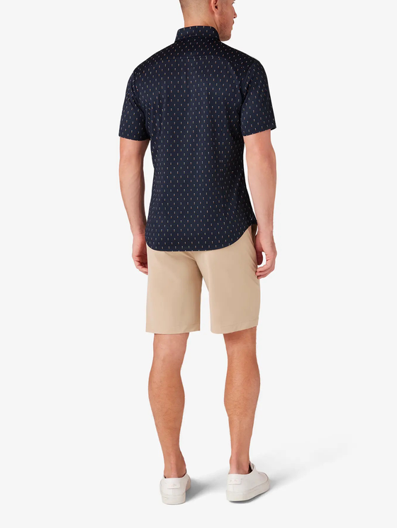 Mizzen + Main Men's Short Sleeve Button Up Shirt Halyard Short Sleeve Shirt in Navy Double Dot