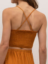 Moon River Sleeveless Ruched Smocked Crop Top in Orange