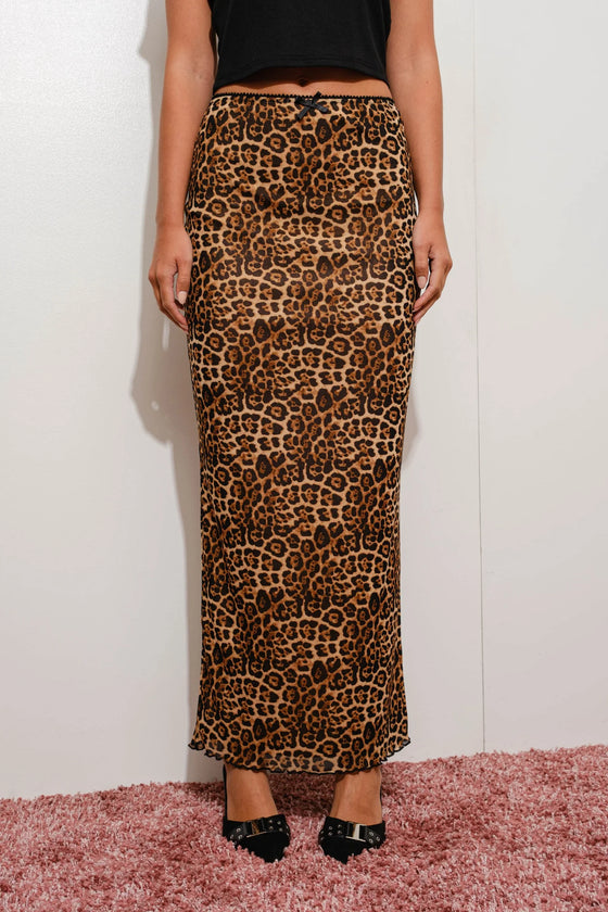 Pretty Garbage Leopard Mesh Maxi Skirt in Leopard