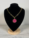 LV LG Green/Pink Charm 18" Paperclip Chain Necklace