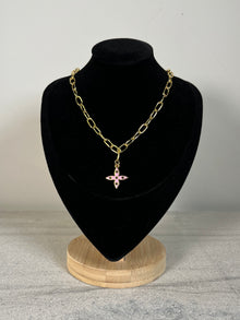  Louis Vuitton Pink/Yellow Charm 18" Gold Paperclip Chain