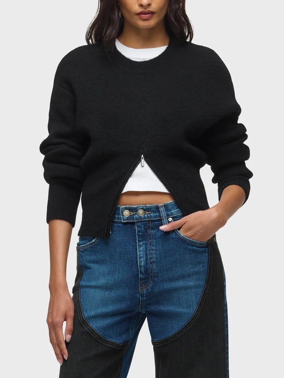 Hudson Jeans Lizbeth Front Zip Sweater in Black