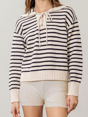 Moon River Ivory Stripe V-Neck Knitted Top