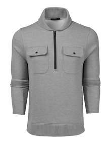  Utah Shawl Collar Half-Zip Sweater in Light Grey Heather