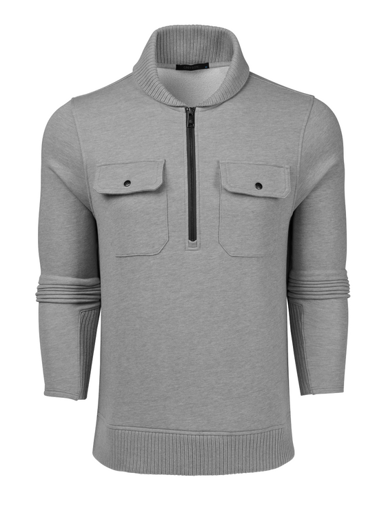 Utah Shawl Collar Half-Zip Sweater in Light Grey Heather