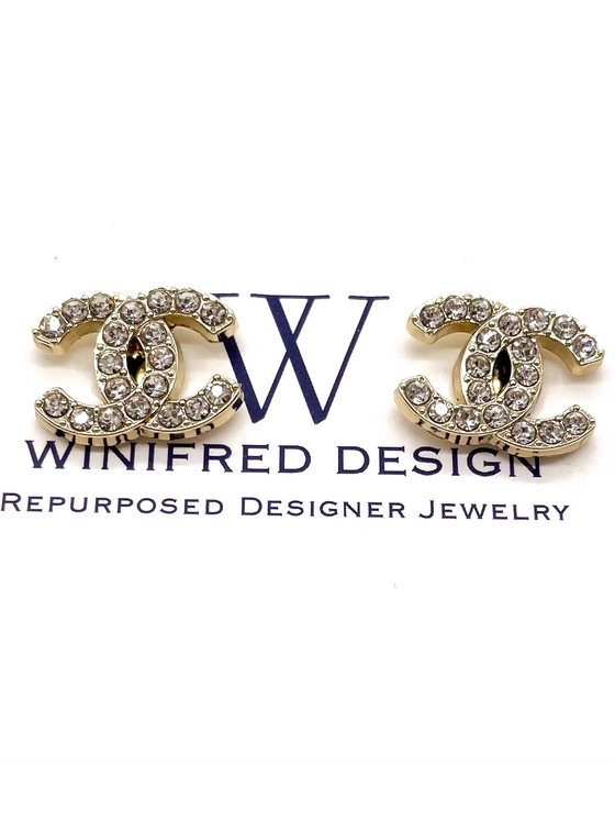 Winifred Design Chanel Gold & Rhinestone Stud Earrings